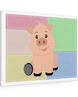 Happy Pig on Colorful Patch Canvas Wall Art