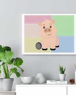 Happy Pig on Colorful Patch Canvas Wall Art