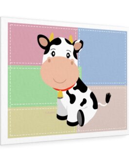 Happy Cow on Colorful Patch Canvas Wall Art